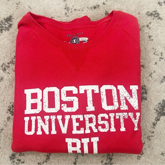 Red and White Boston University Collegiate Crewneck Sweater, Small - Picture 4 of 4